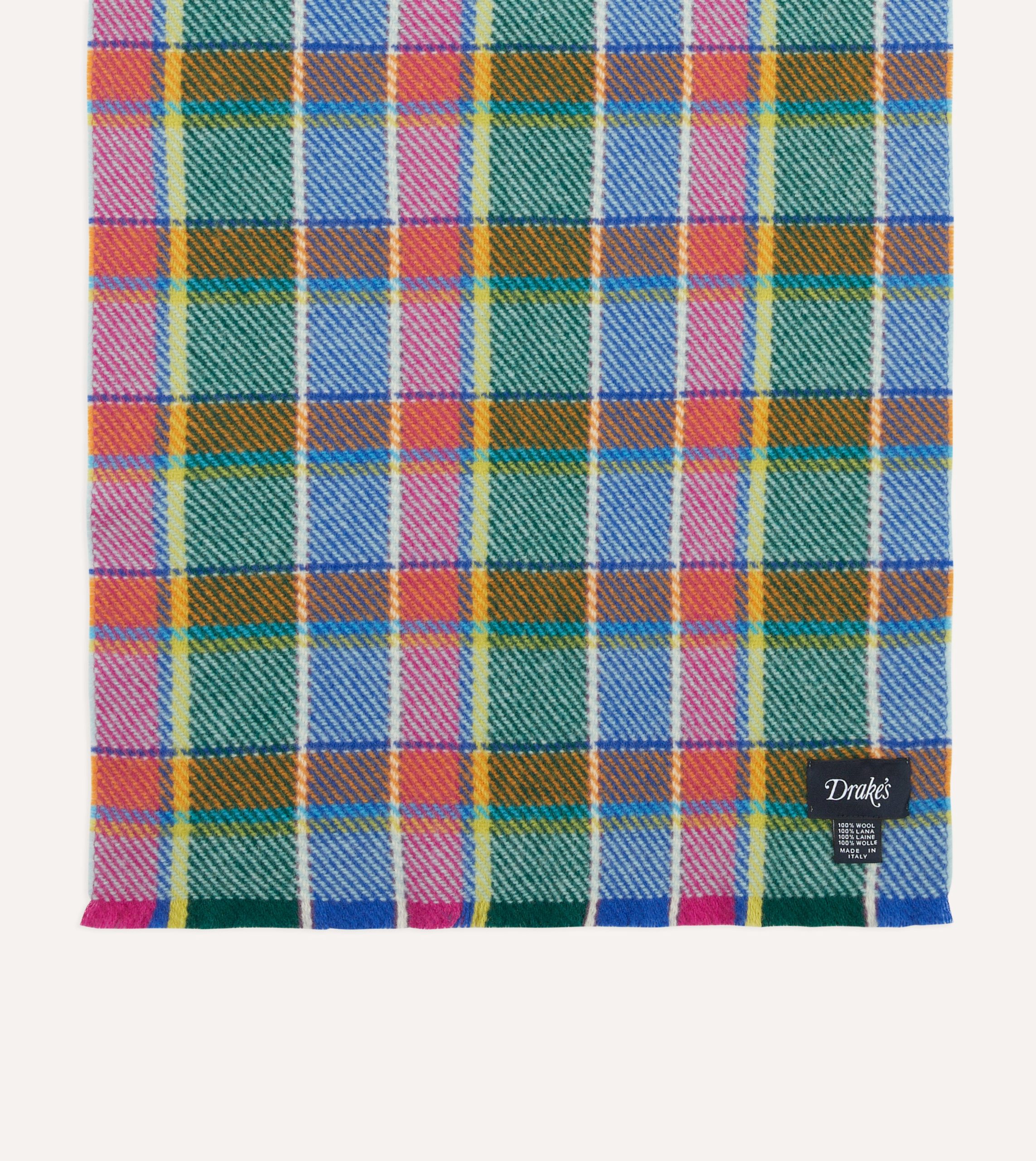 Blue Tartan Check Wool Scarf - Image 3