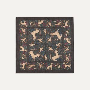 Black Unicorn Print Wool-Silk Square Scarf