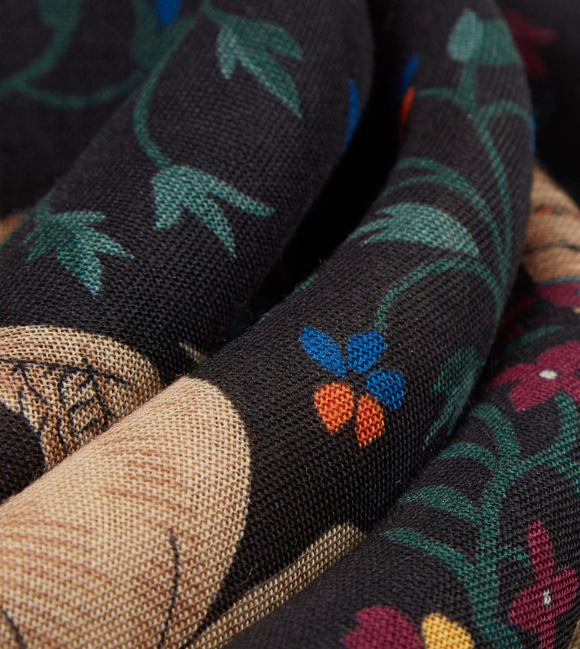 Black Unicorn Print Wool-Silk Square Scarf - Image 2