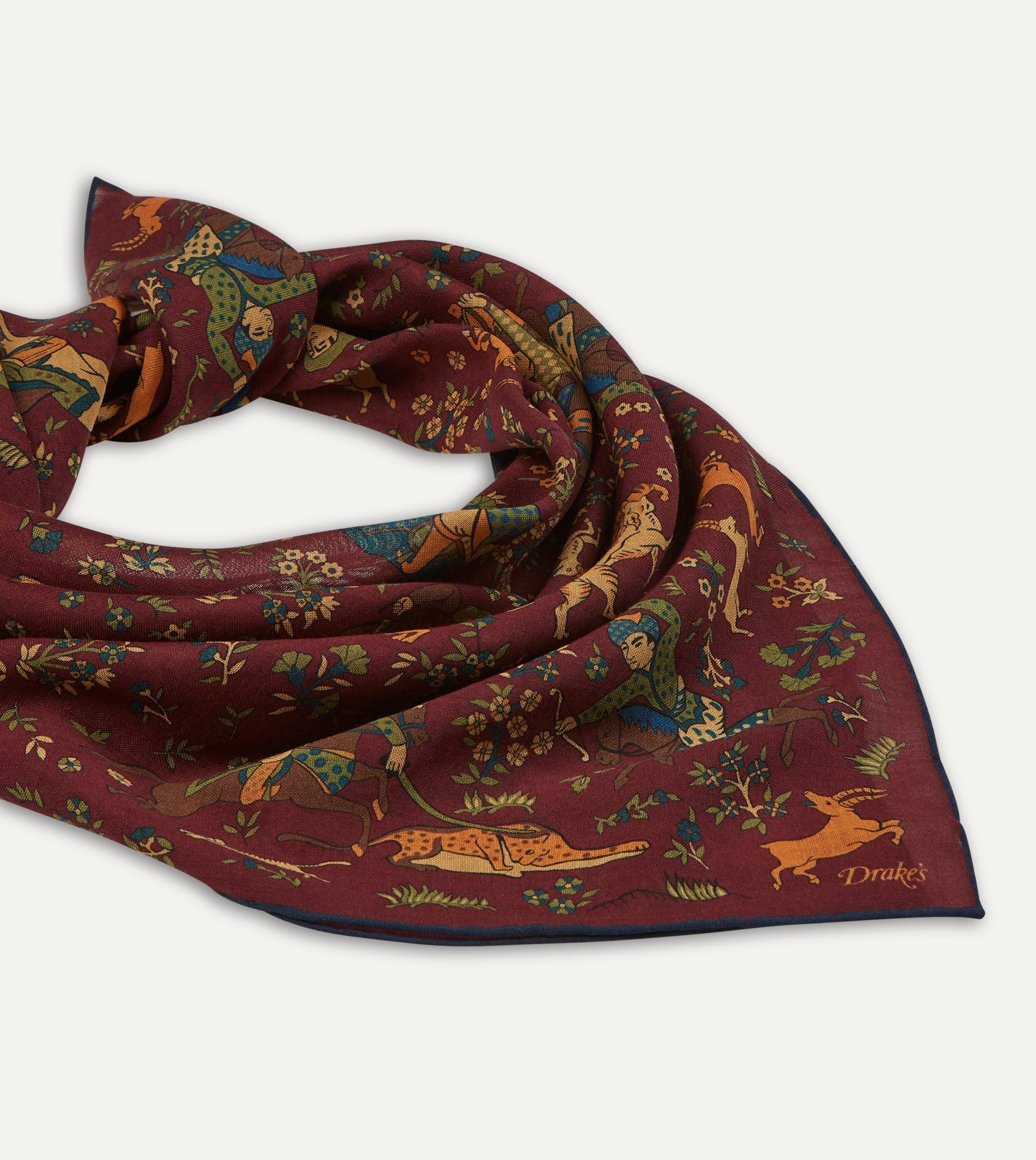 Burgundy Mughal Print Wool-Silk Square Scarf - Image 3