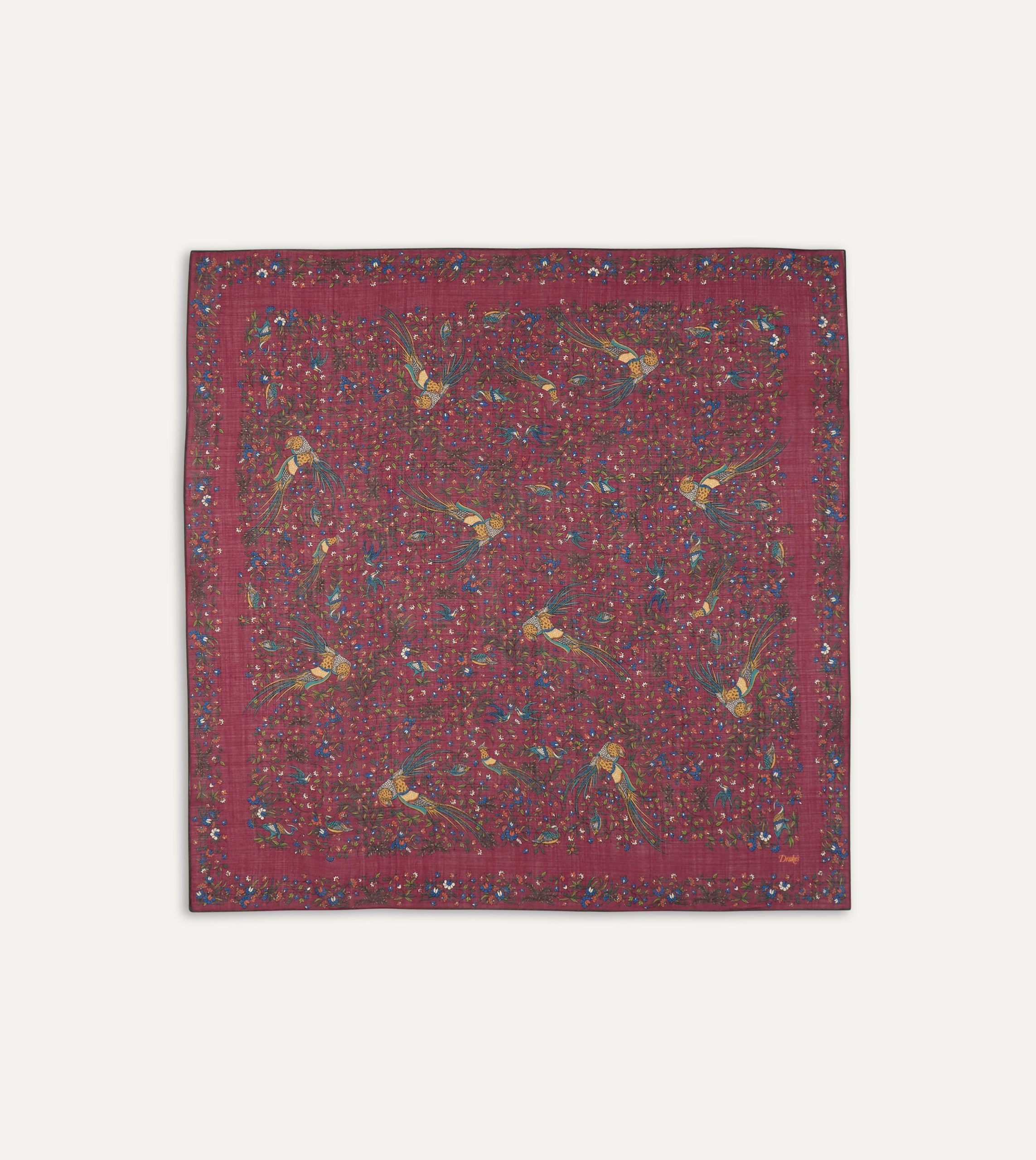 Magenta Birds of Paradise Print Wool-Silk Square Scarf