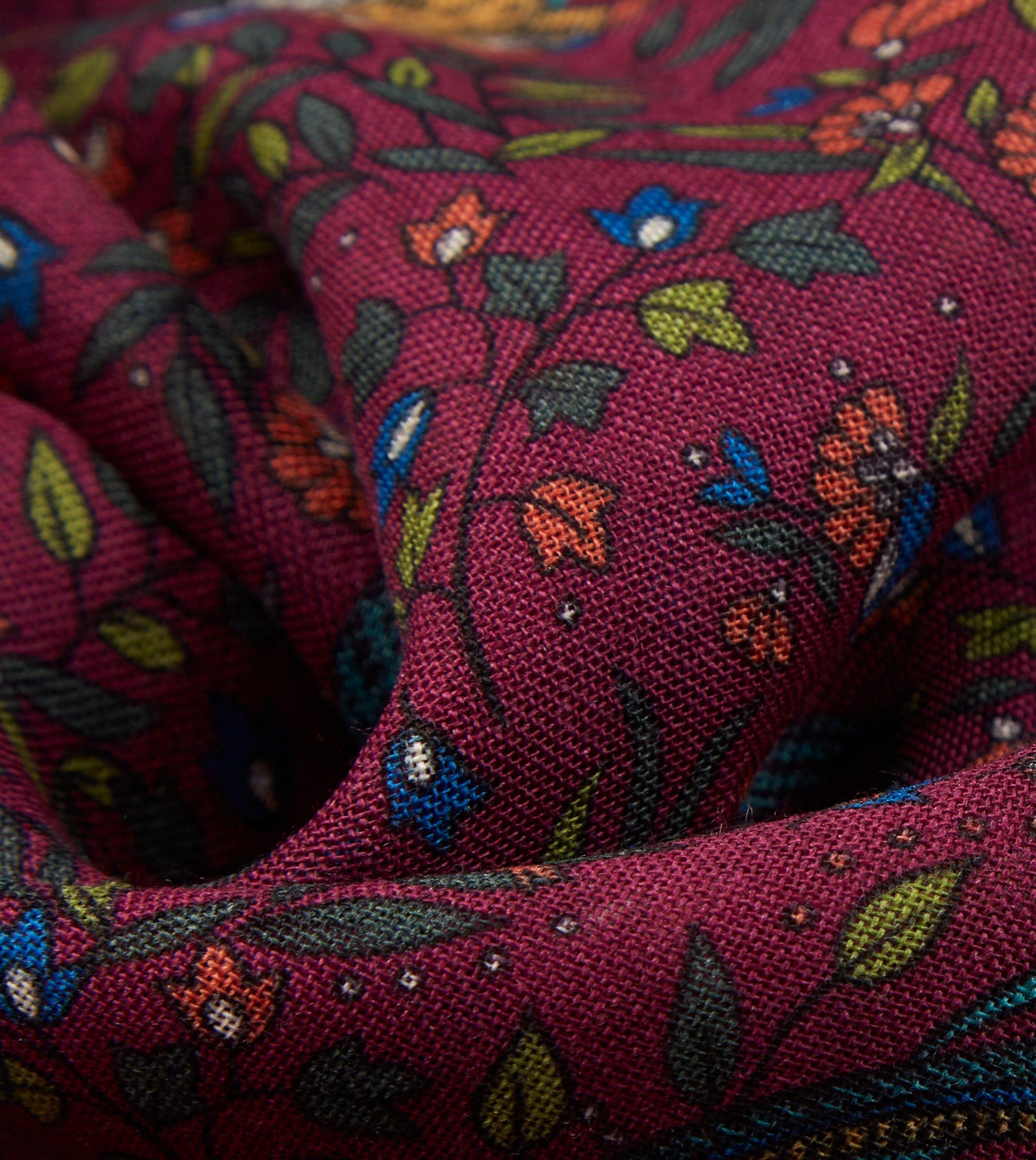 Magenta Birds of Paradise Print Wool-Silk Square Scarf - Image 2