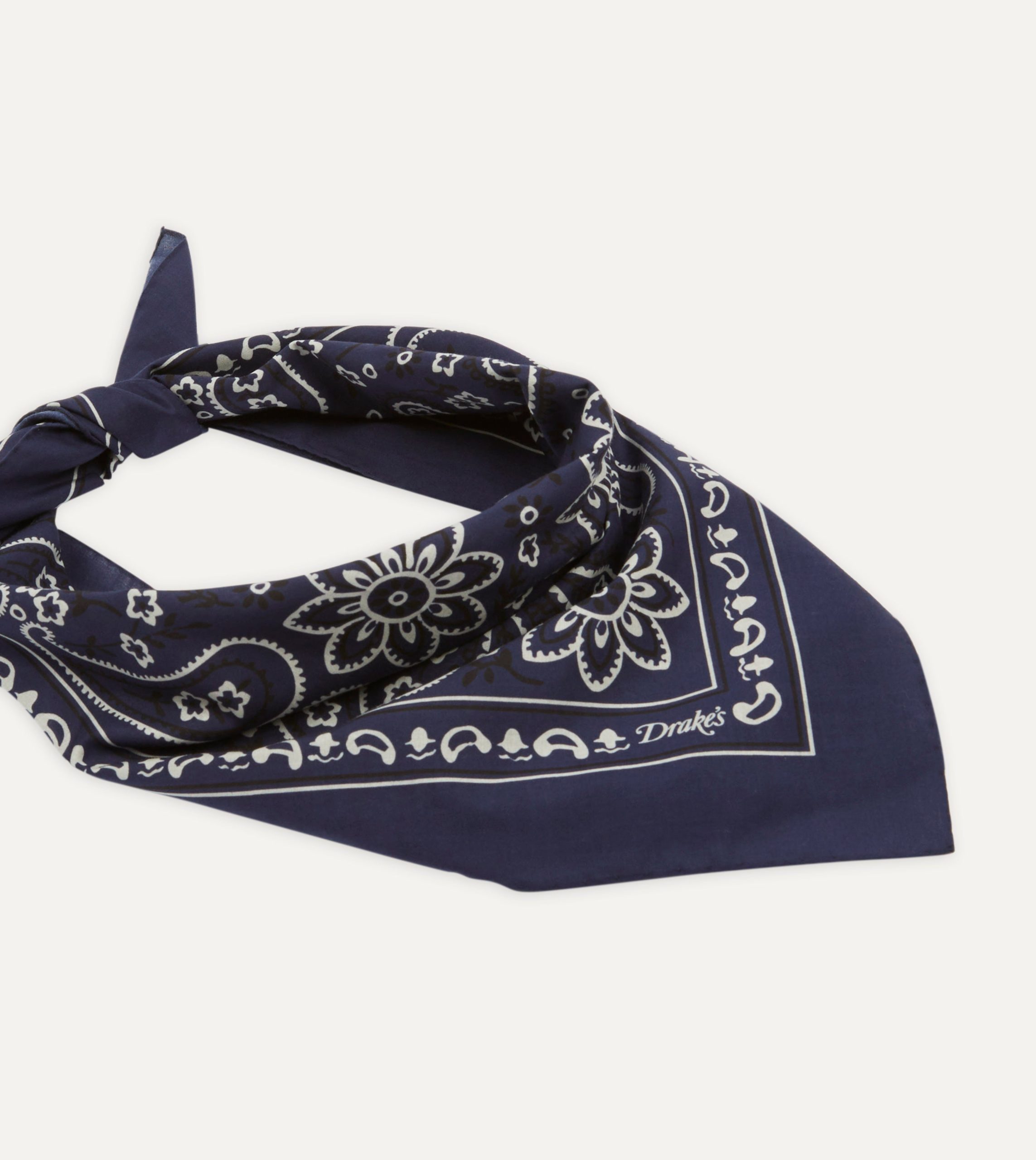 Navy Paisley Print Cotton Bandana - Image 4