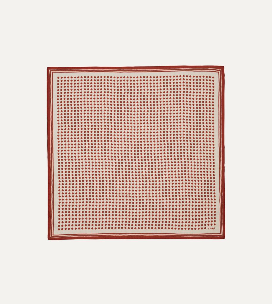Ecru and Red Spots Print Silk-Cotton Bandana