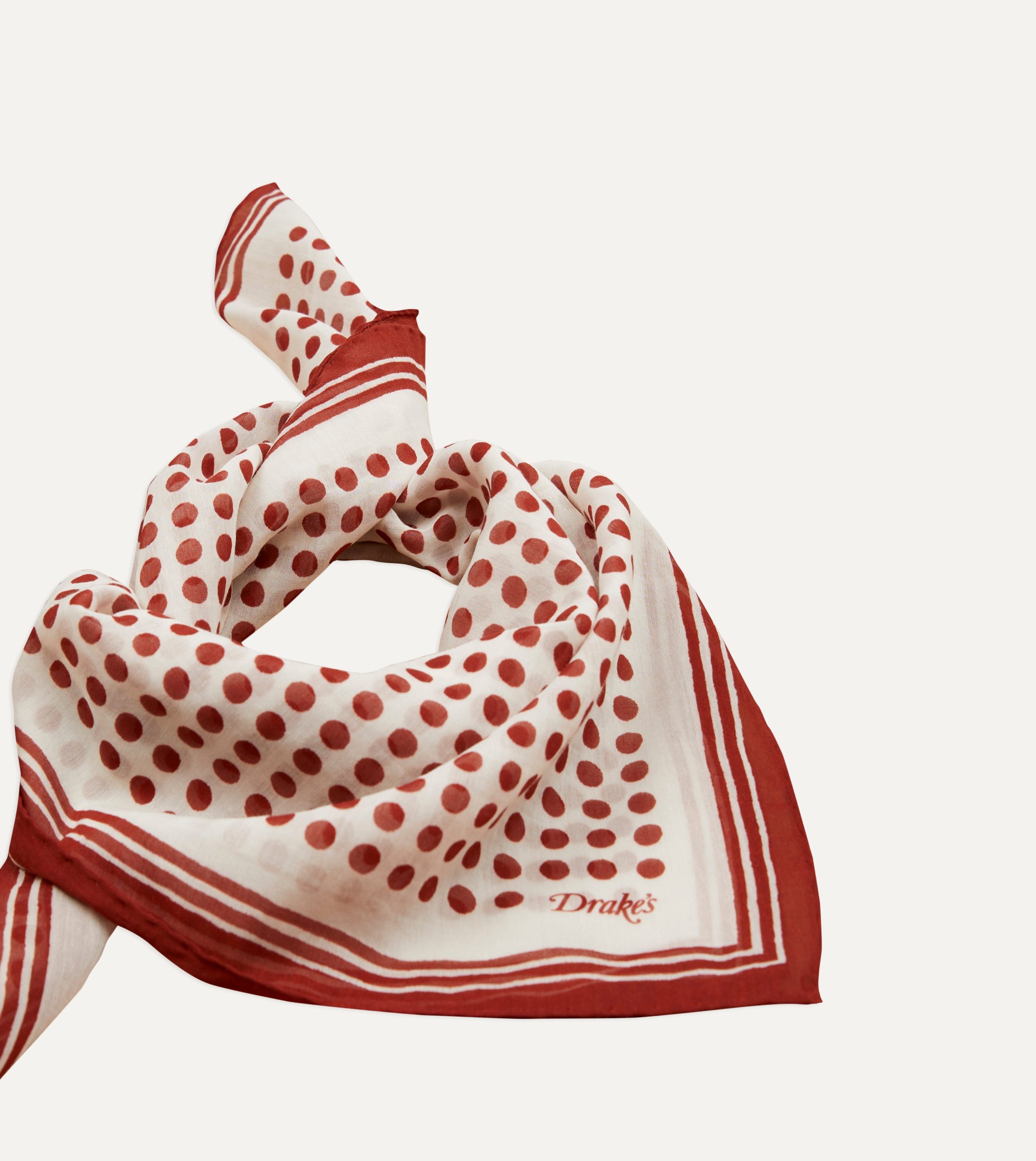 Ecru and Red Spots Print Silk-Cotton Bandana - Image 4