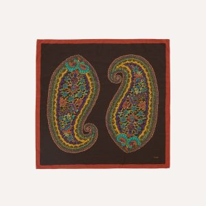 Brown Large Paisley Print Wool-Silk Bandana