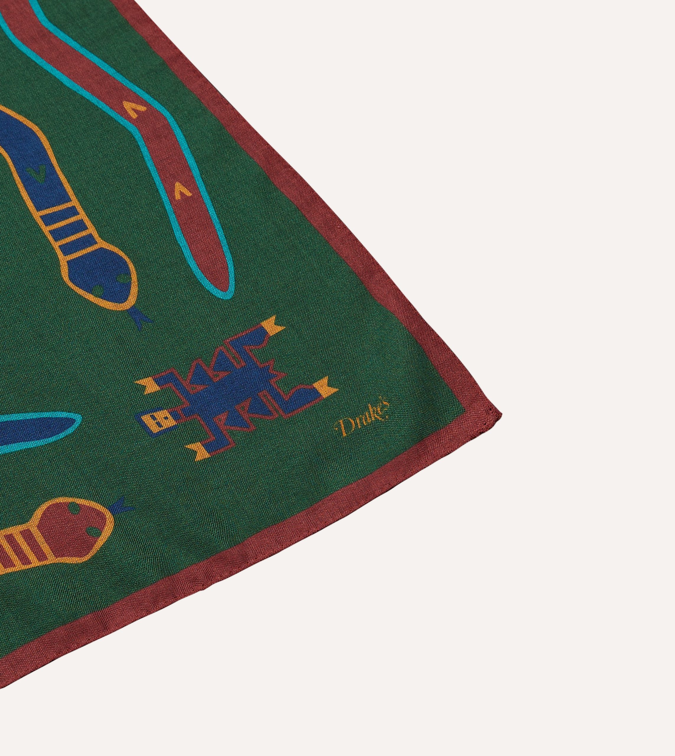 Green Navajo Print Wool-Silk Bandana - Image 3