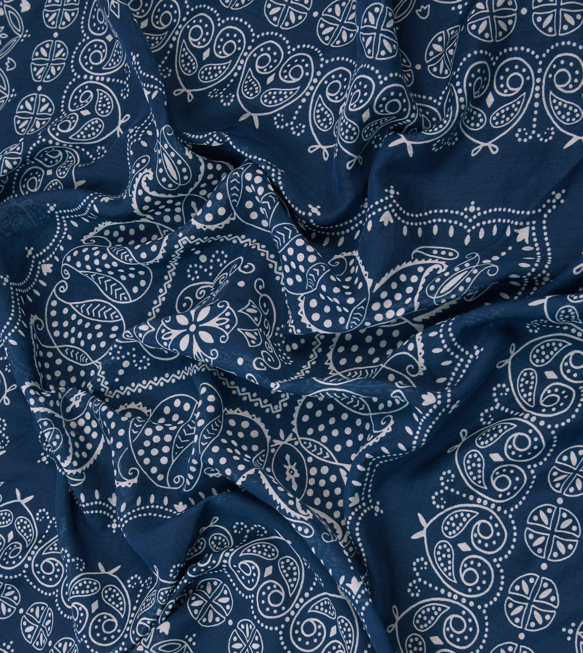 Navy Paisley Print Cotton-Silk Bandana - Image 2