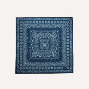 Navy Paisley Print Cotton-Silk Bandana