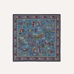 Navy Floral Mughal Print Wool-Silk Bandana