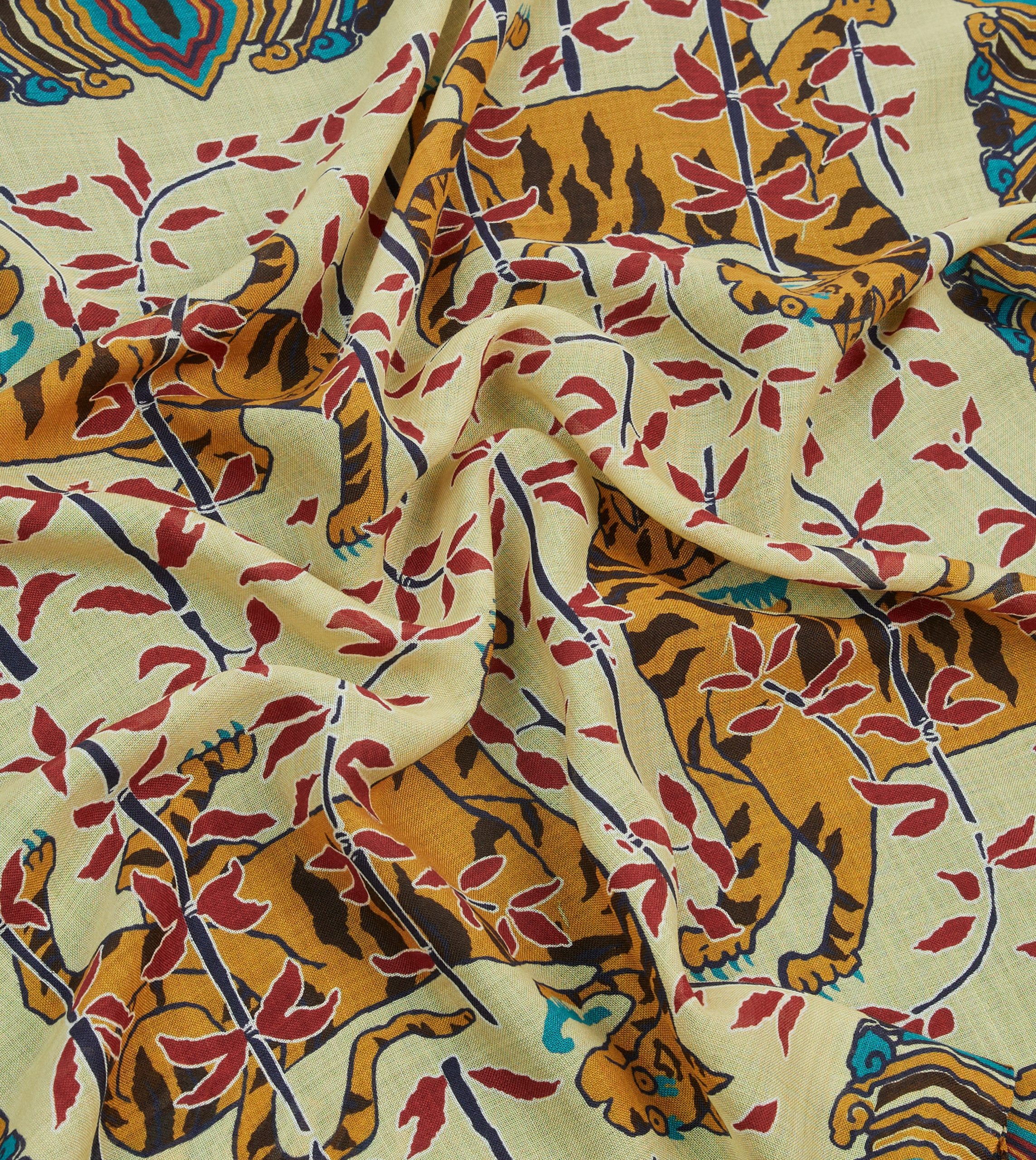Ecru Tigers Print Wool-Silk Bandana - Image 2