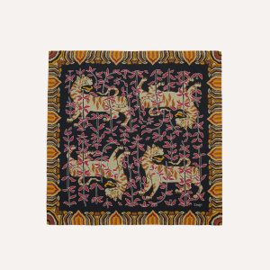 Black Tigers Print Wool-Silk Bandana