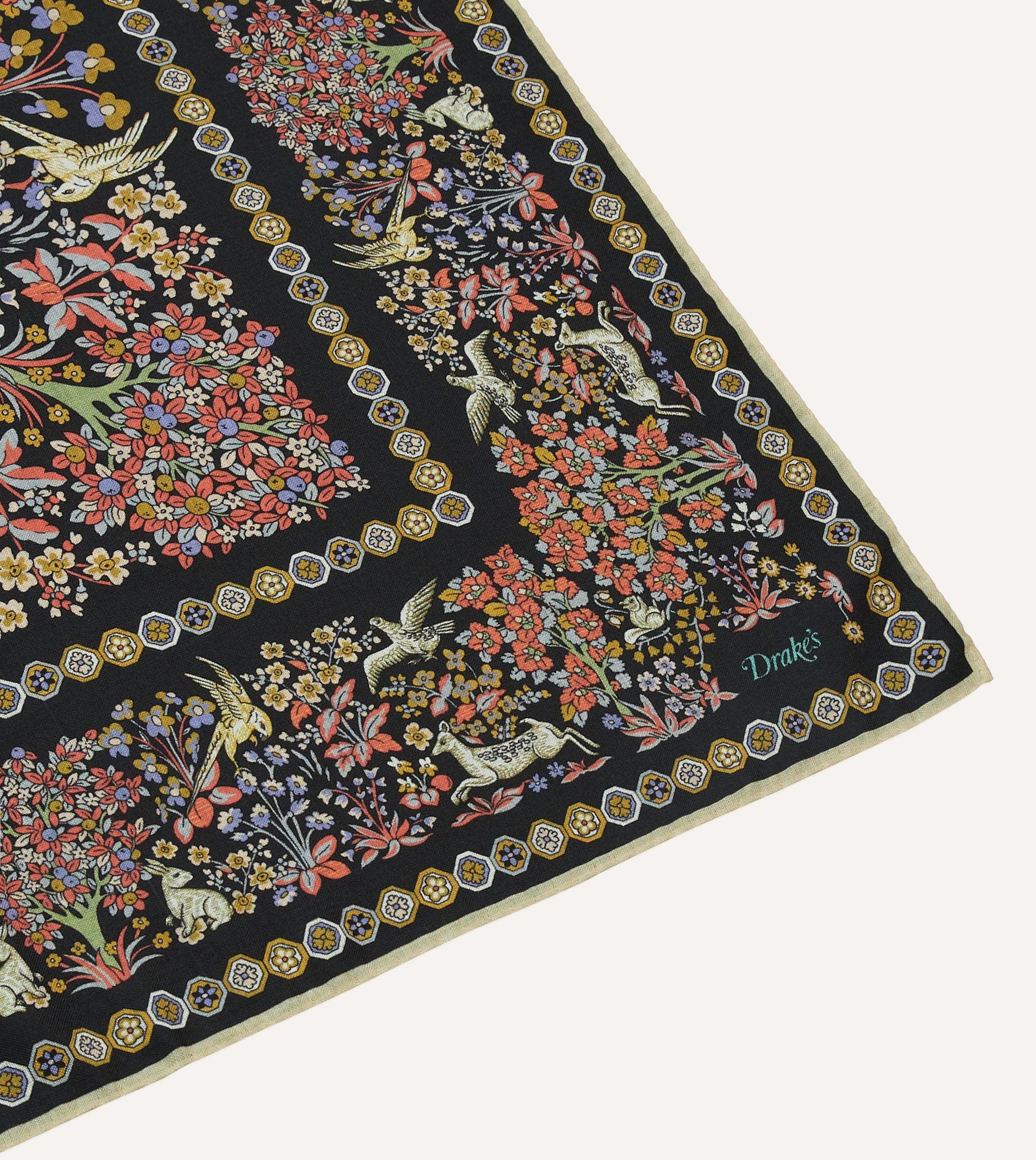 Black Mythical Forest Print Wool-Silk Bandana - Image 3