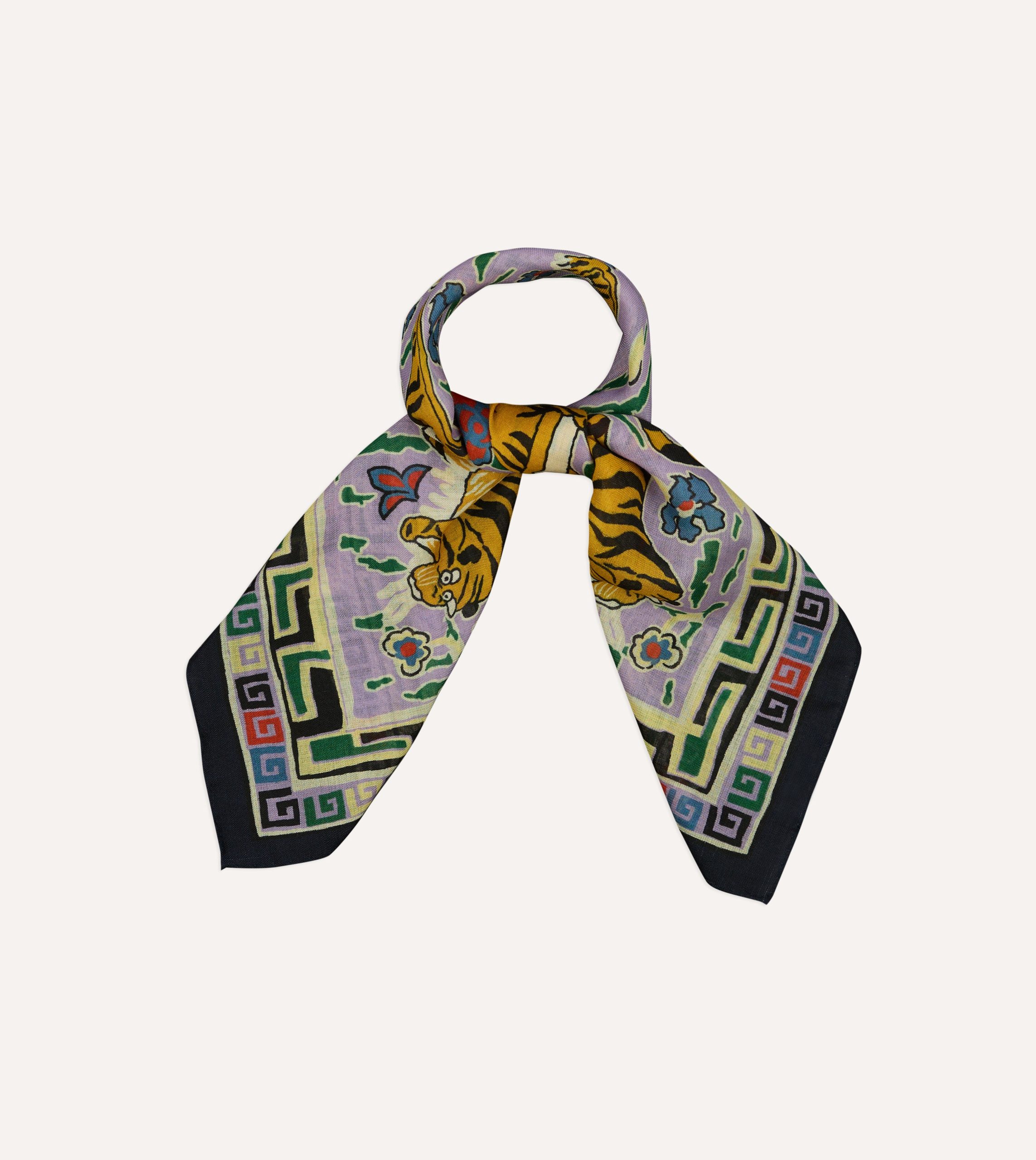 Shoyoroll by Drake's Tiger Print Wool-Silk Bandana - Image 5