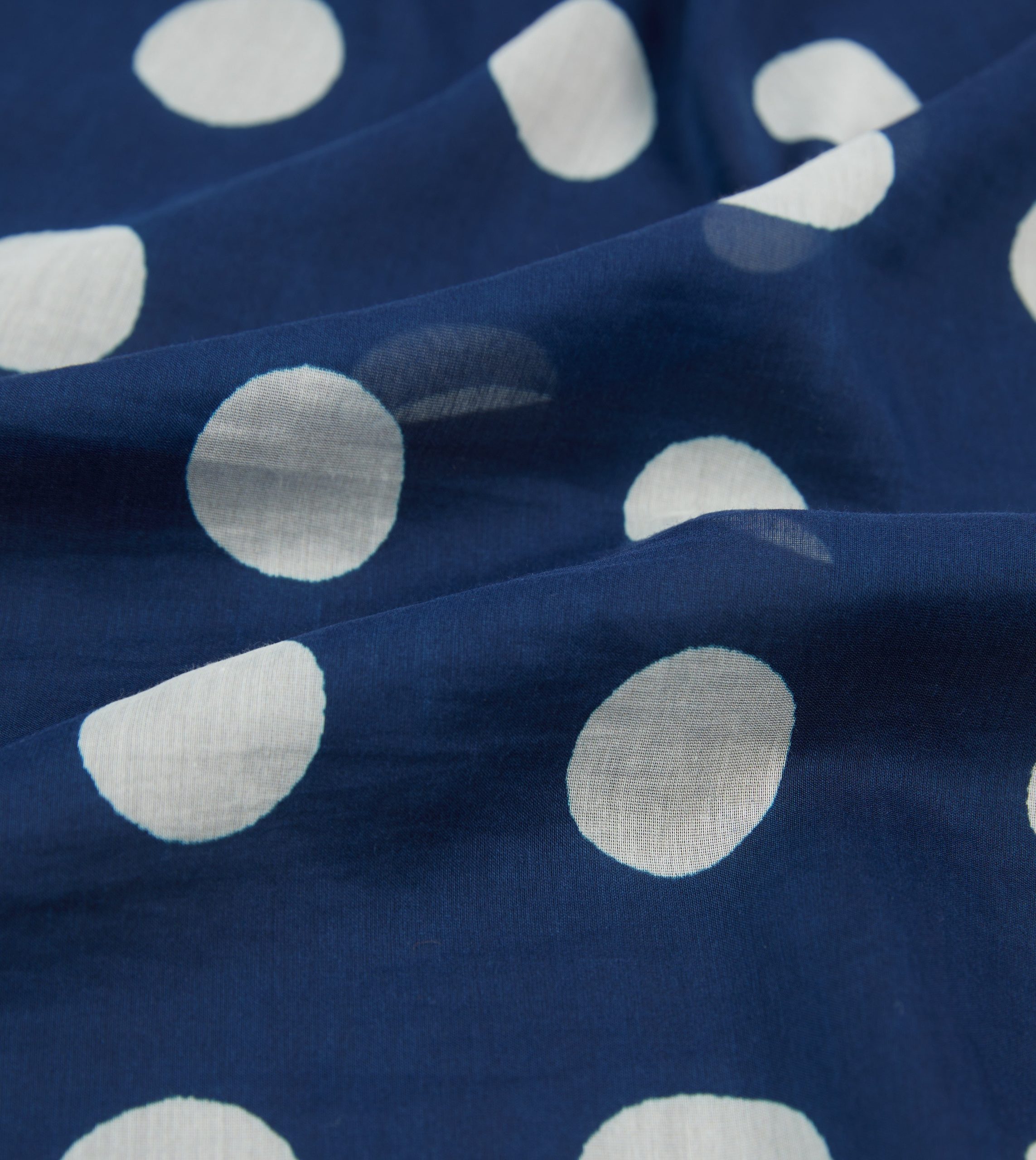 Olive. Navy and Ecru Large Spots Print Cotton-Silk Pocket Square - Image 2