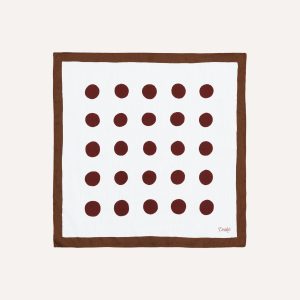 Brown. Ecru and Red Large Spots Print Cotton-Silk Pocket Square