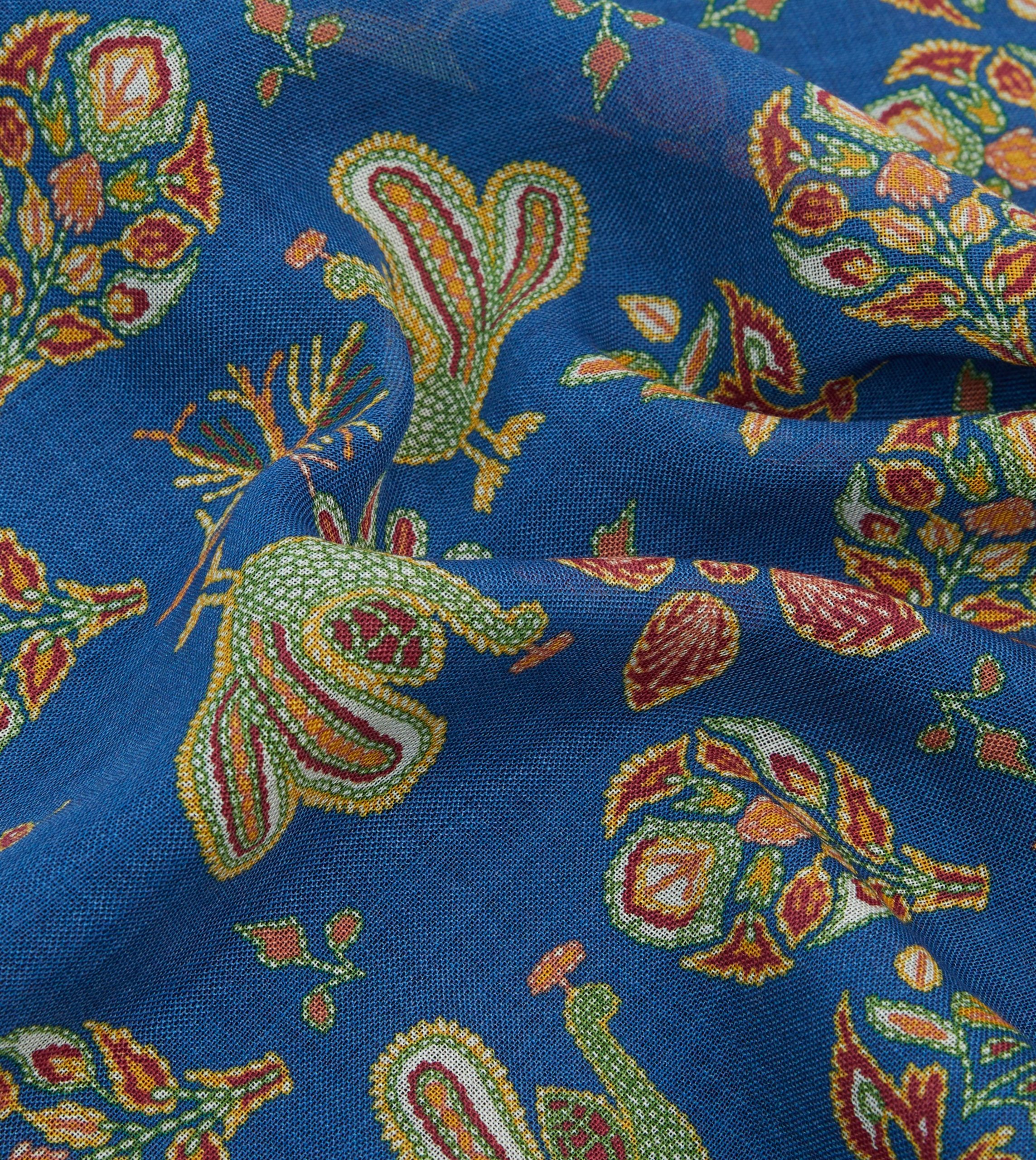 Navy Peacock Print Wool-Silk Pocket Square - Image 2