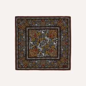 Blue Floral Unicorn Print Wool-Silk Pocket Square