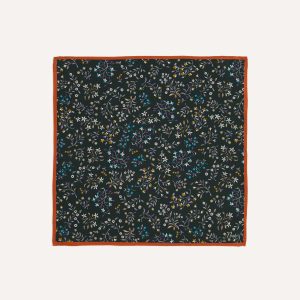 Green Floral Print Silk Pocket Square
