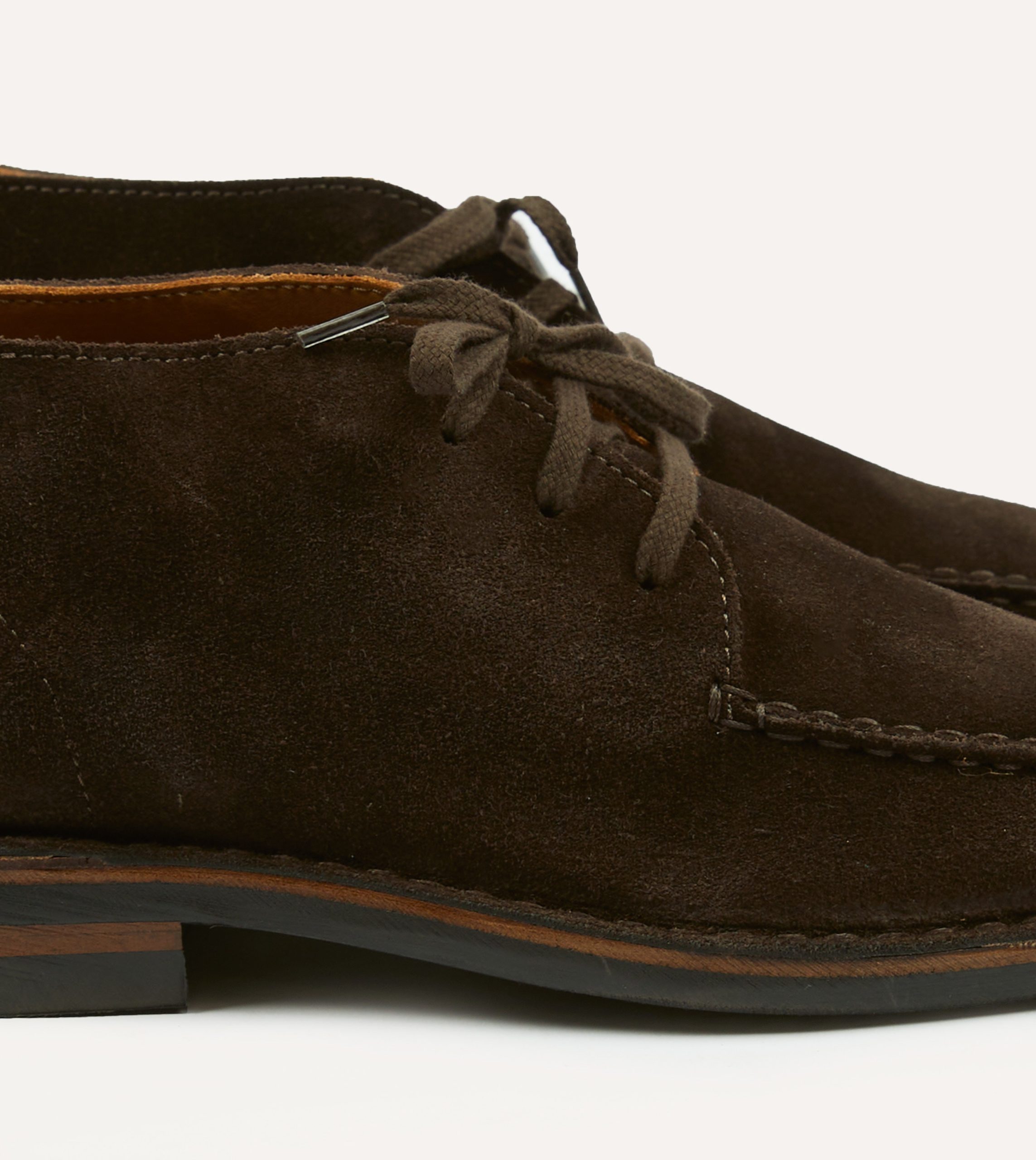Crosby Moc-Toe Chukka Boot Dark Brown Roughout Suede with Rubber Sole - Image 3