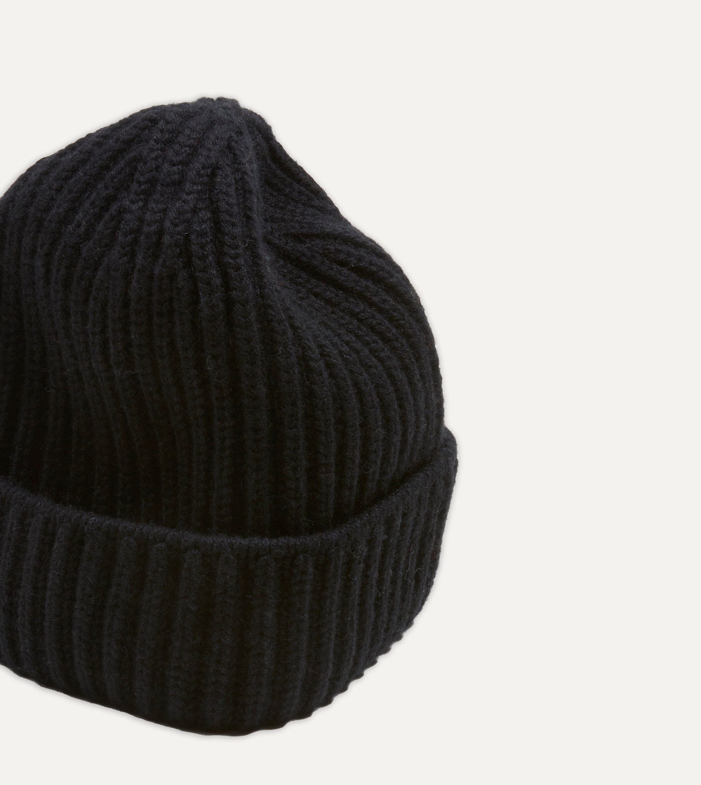 Black Cashmere Ribbed Knit Cap - Image 3