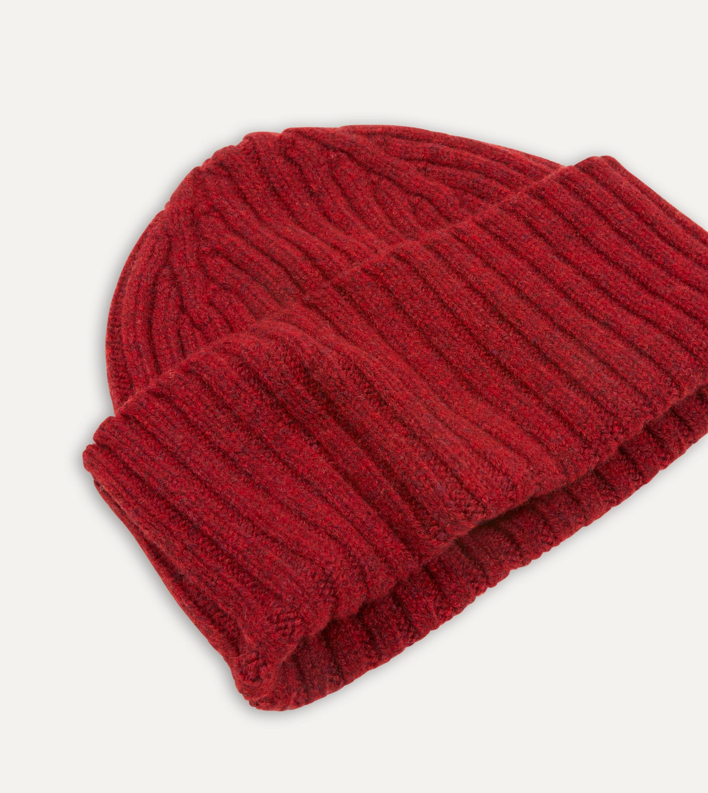 Red Lambswool Ribbed Knit Cap - Image 3