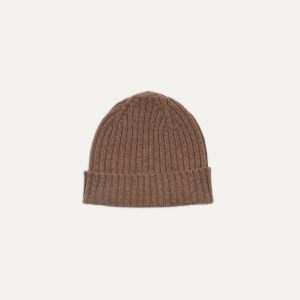 Brown Lambswool Ribbed Knit Cap