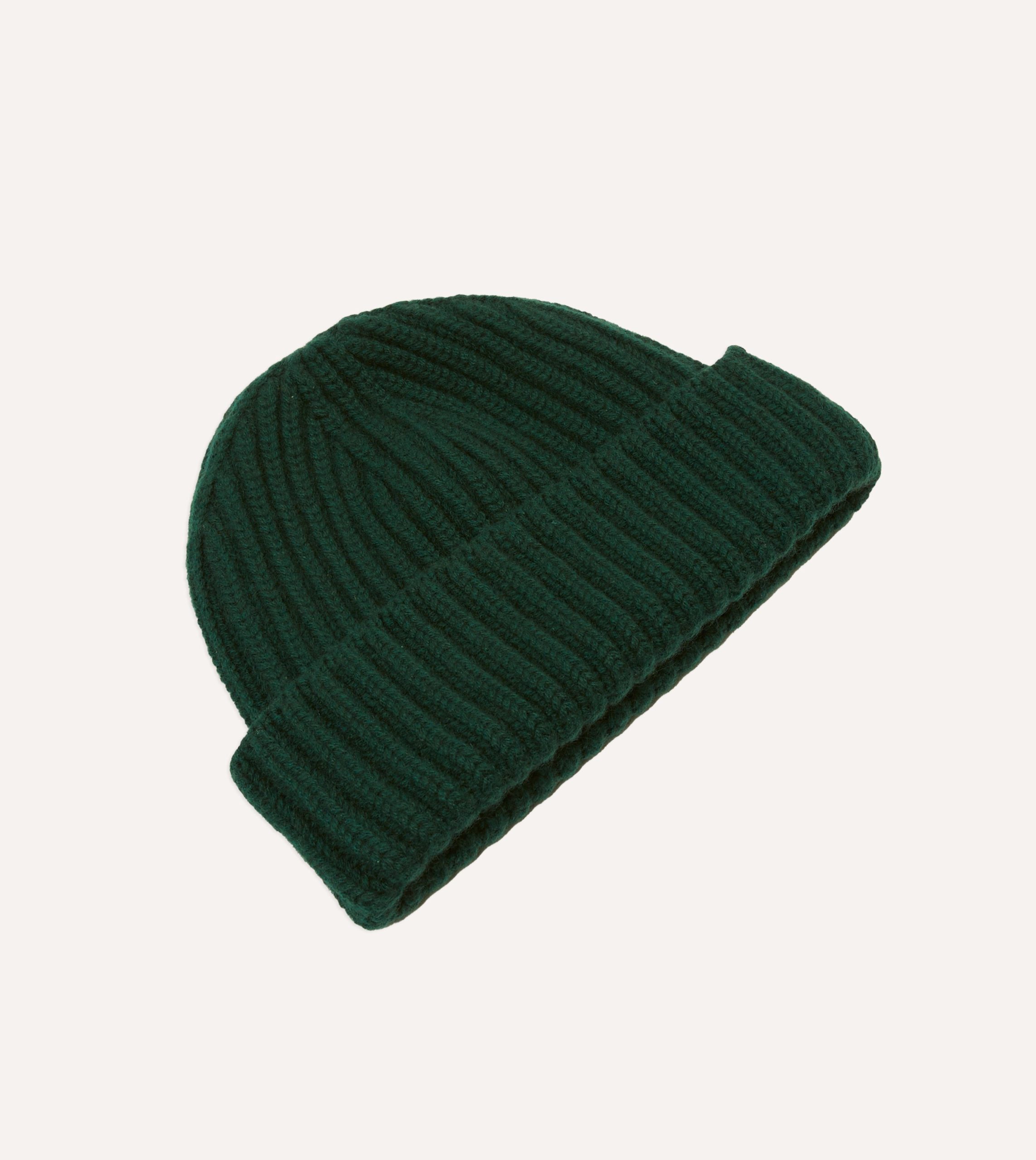 Forest Green Cashmere Ribbed Knit Cap - Image 4