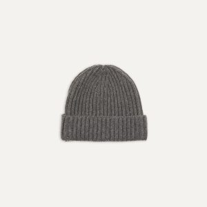 Charcoal Cashmere Ribbed Knit Cap