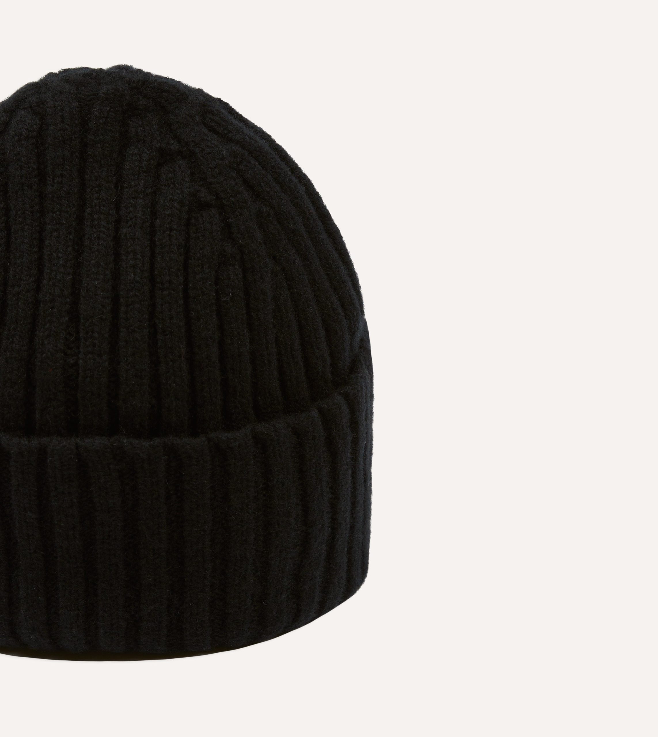 Black Lambswool Ribbed Knit Cap - Image 3