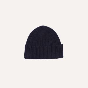 Navy Angora Lambswool Ribbed Knit Cap