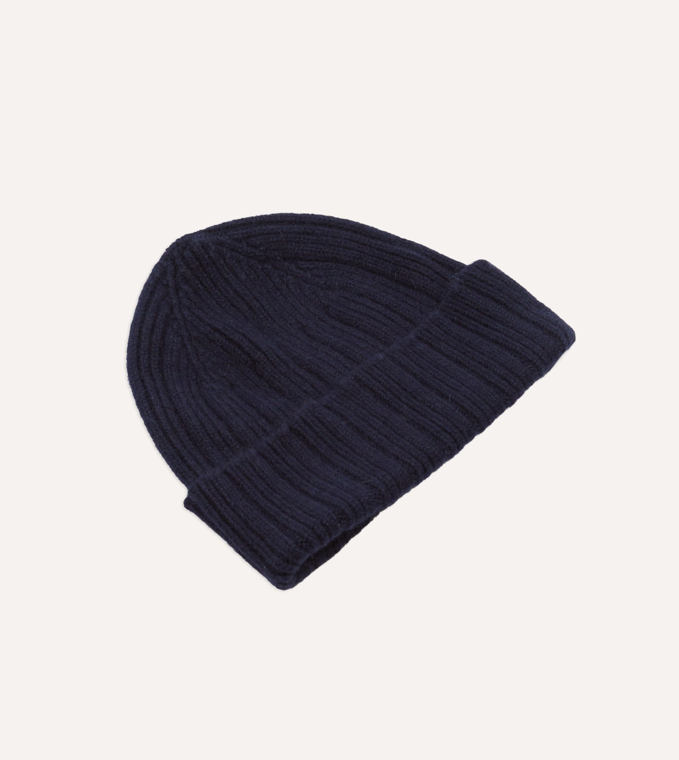 Navy Angora Lambswool Ribbed Knit Cap - Image 4