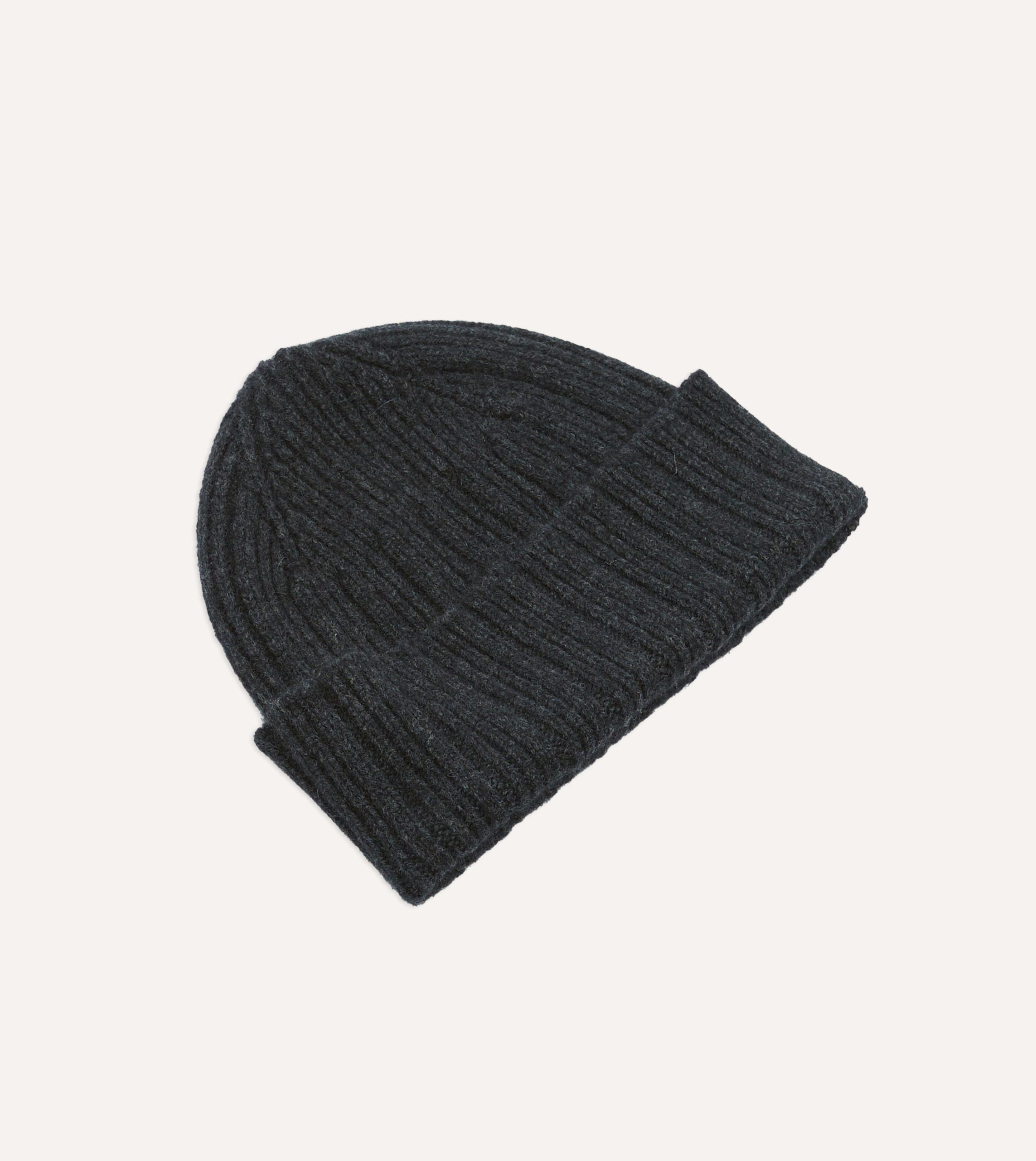 Dark Grey Angora Lambswool Ribbed Knit Cap - Image 4