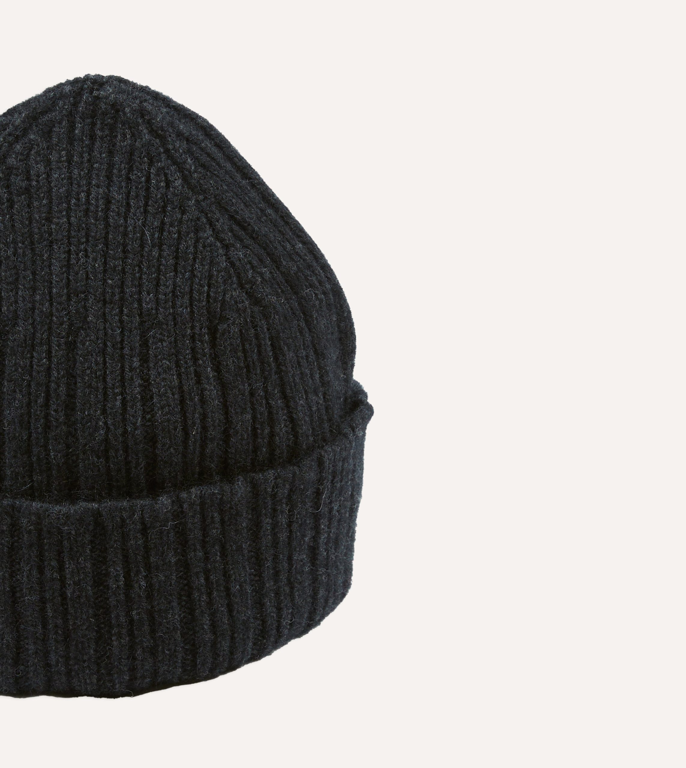Dark Grey Angora Lambswool Ribbed Knit Cap - Image 3