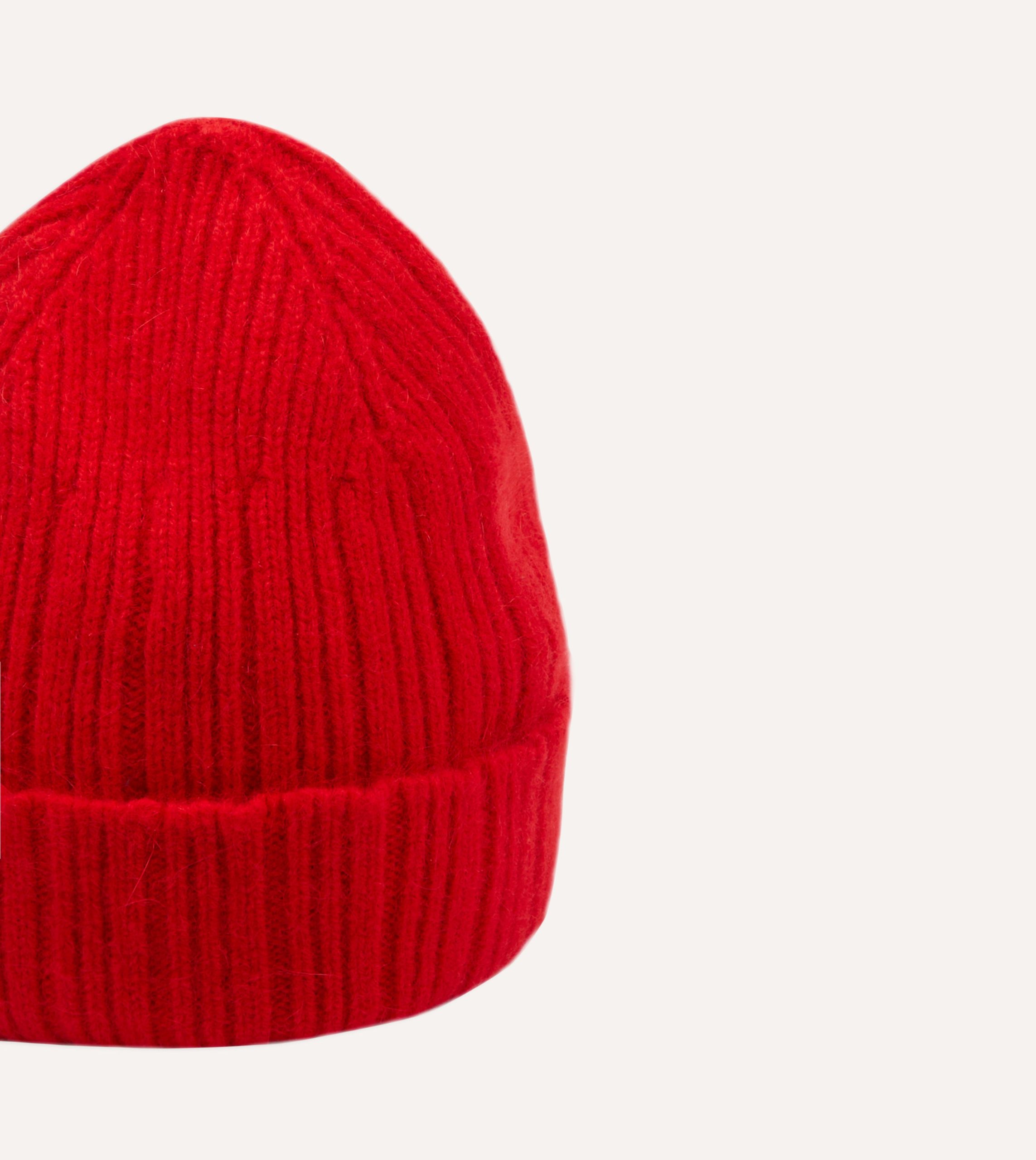 Red Angora Lambswool Ribbed Knit Cap - Image 3