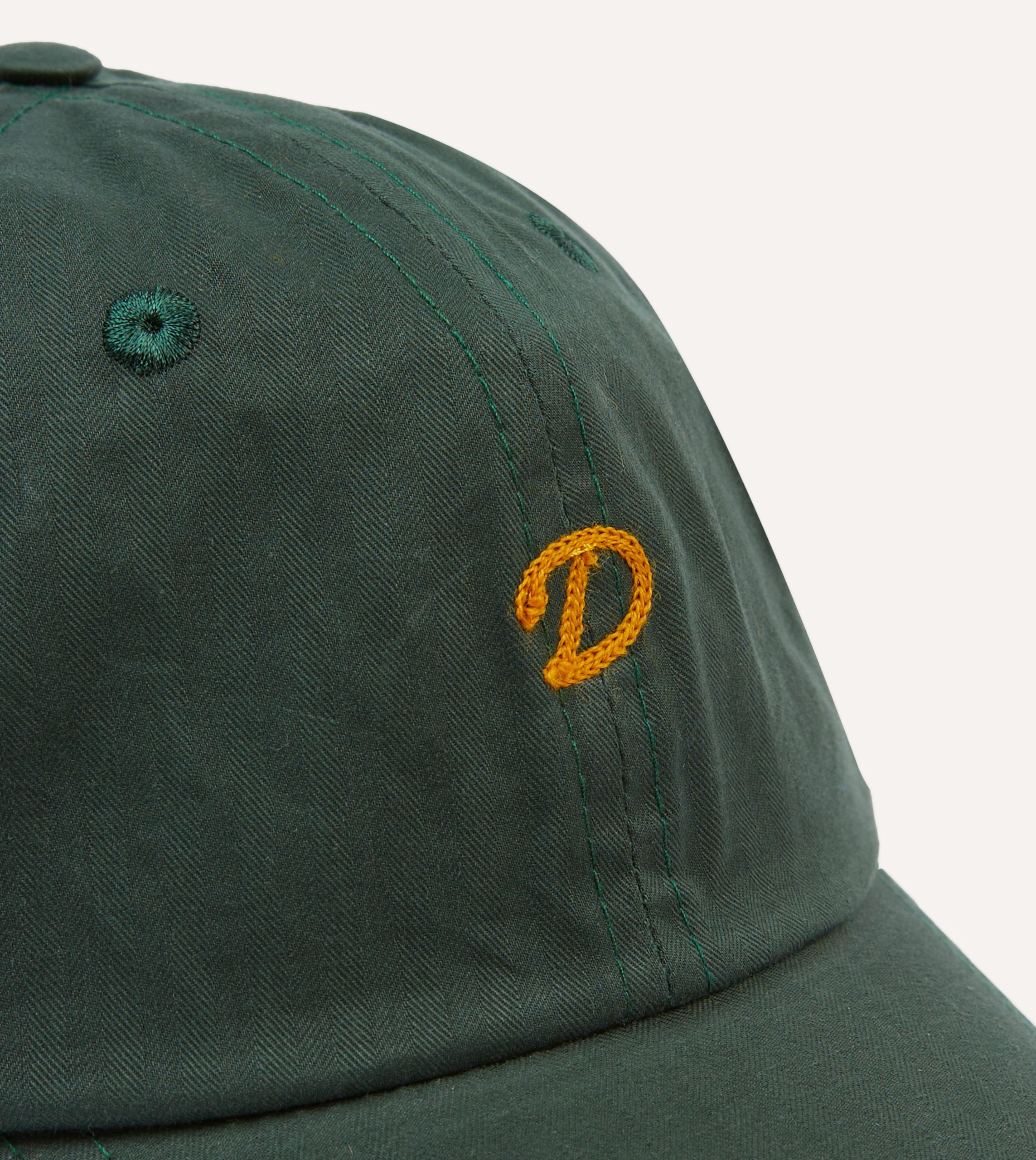 Green Chainstitch 'D' Waxed Herringbone Cotton Baseball Cap - Image 3
