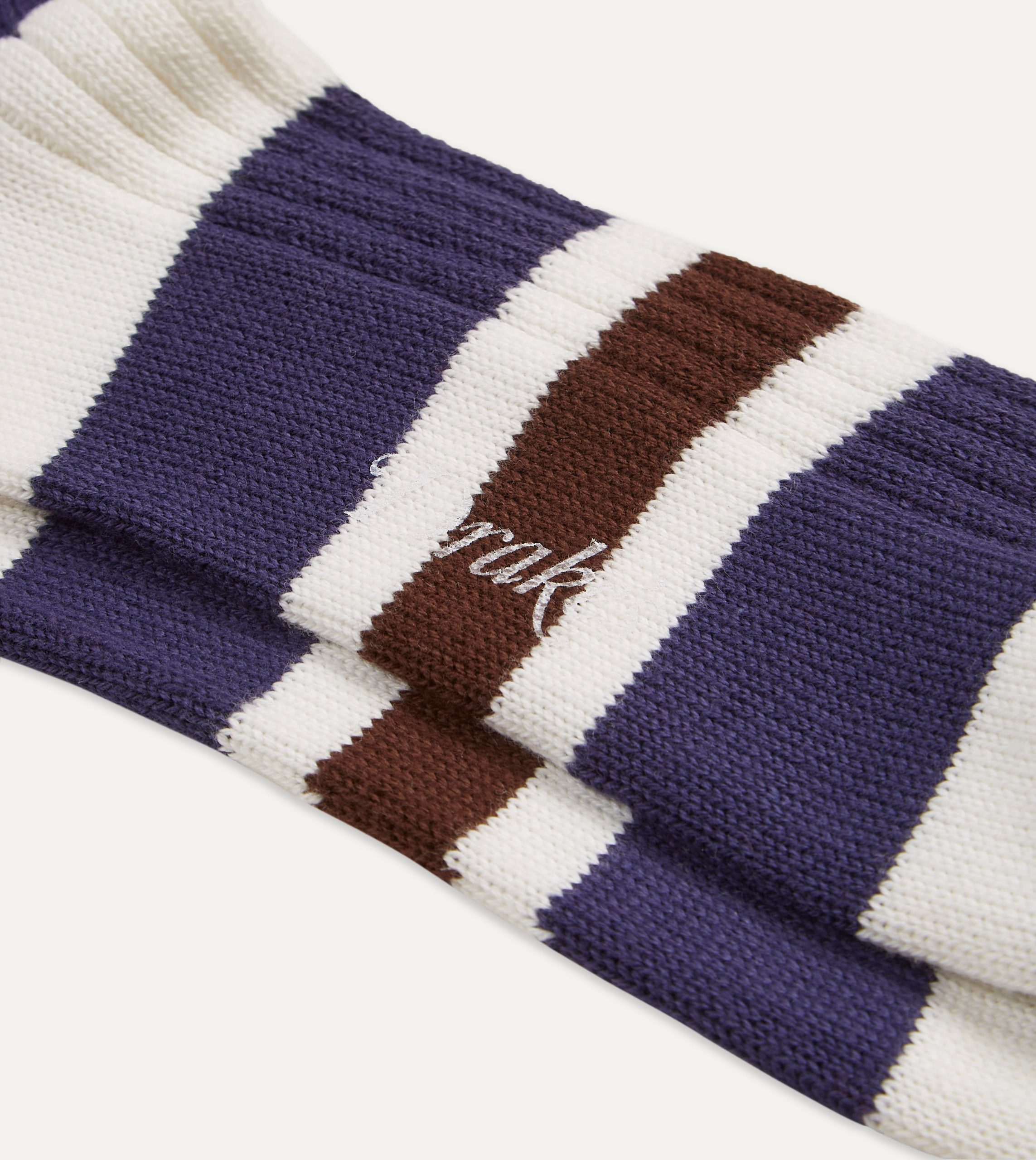 Red and Navy Cotton Striped Sports Socks - Image 2