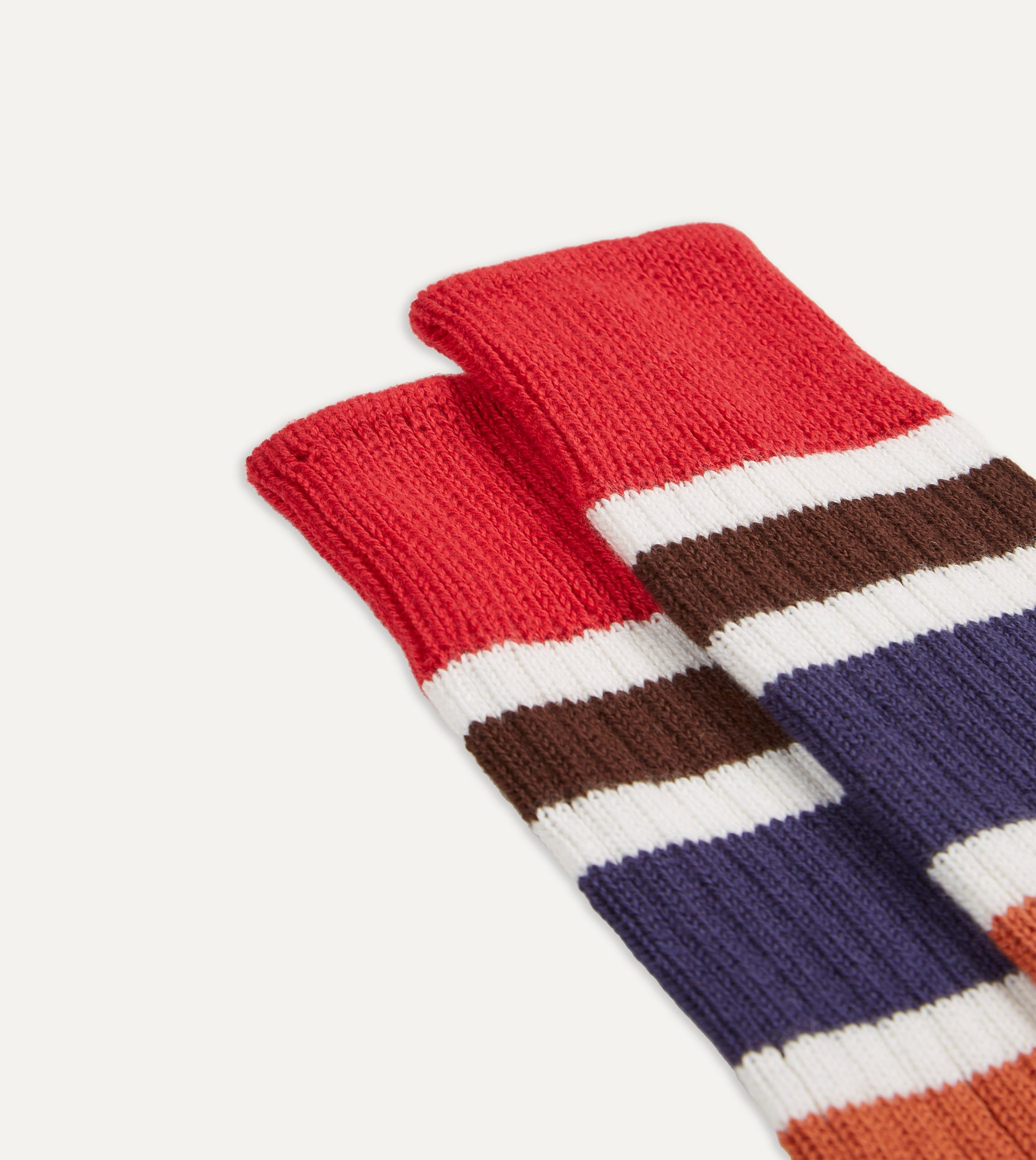 Red and Navy Cotton Striped Sports Socks - Image 3