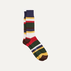 Navy and Green Cotton Striped Sports Socks