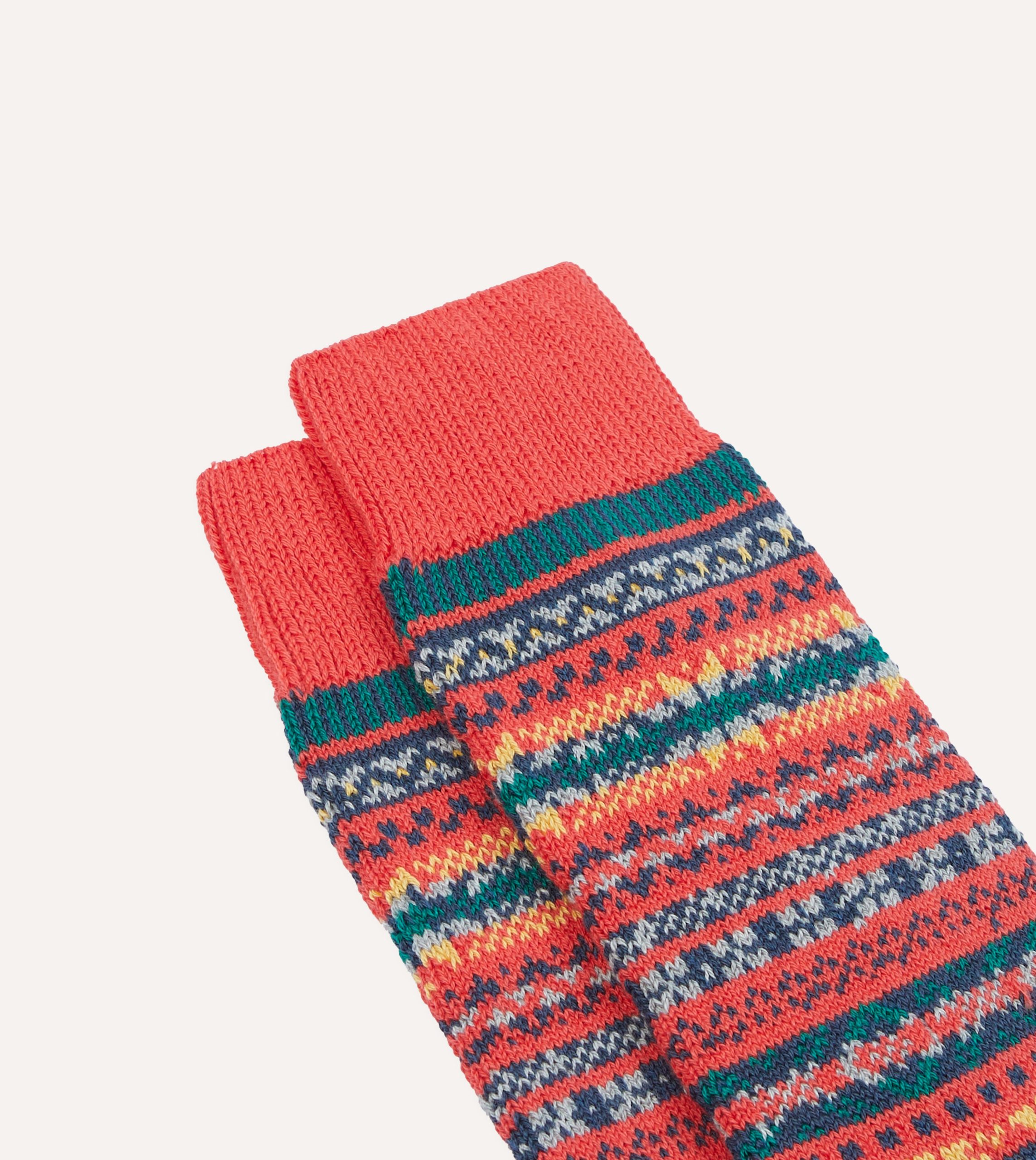 RoToTo Red Cotton Fair Isle Socks - Image 2