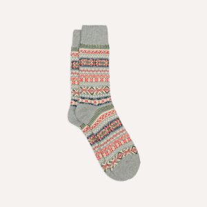 RoToTo Grey Cotton Fair Isle Socks