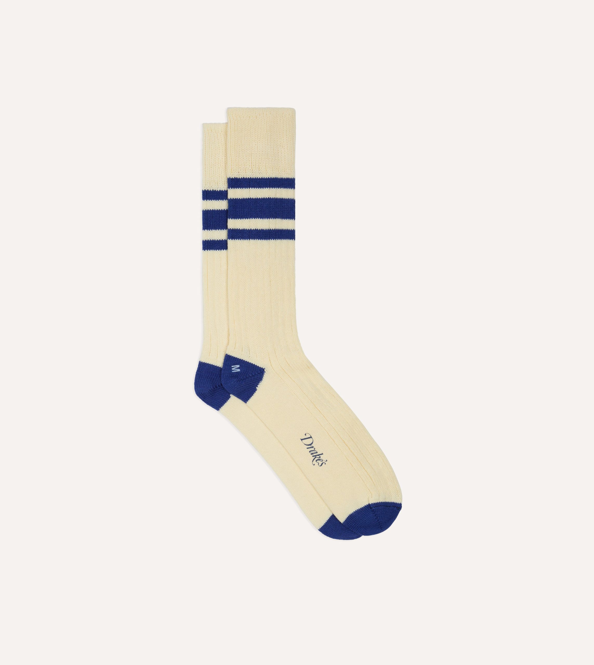 Ecru and Blue Striped Sport Socks