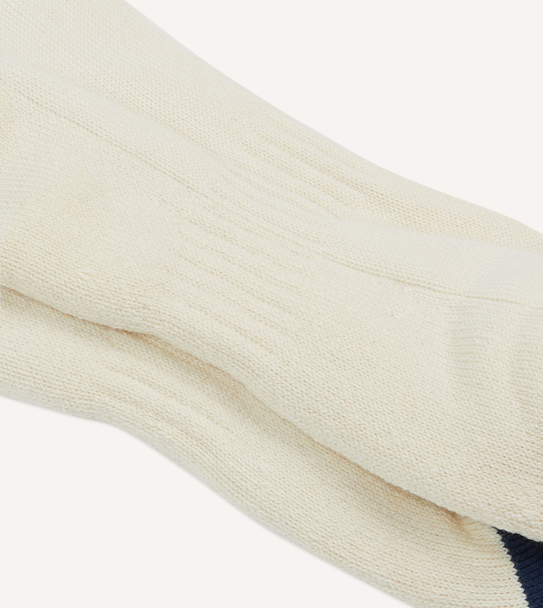 Ecru and Green 6 Stripe Cotton Sports Sock - Image 2