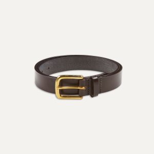 Dark Brown Unlined Bridle Leather Belt with Brass Buckle
