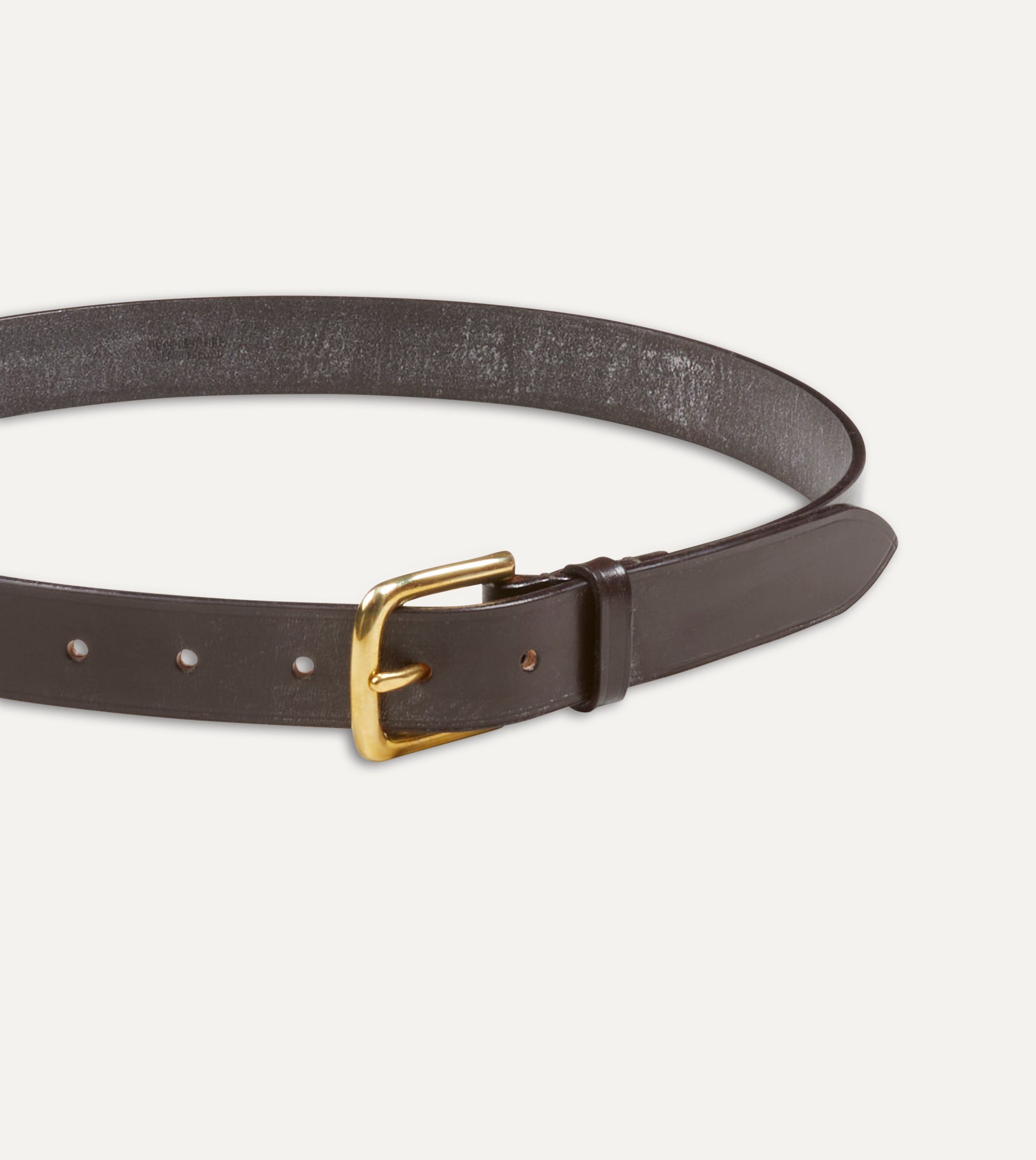 Dark Brown Unlined Bridle Leather Belt with Brass Buckle - Image 3