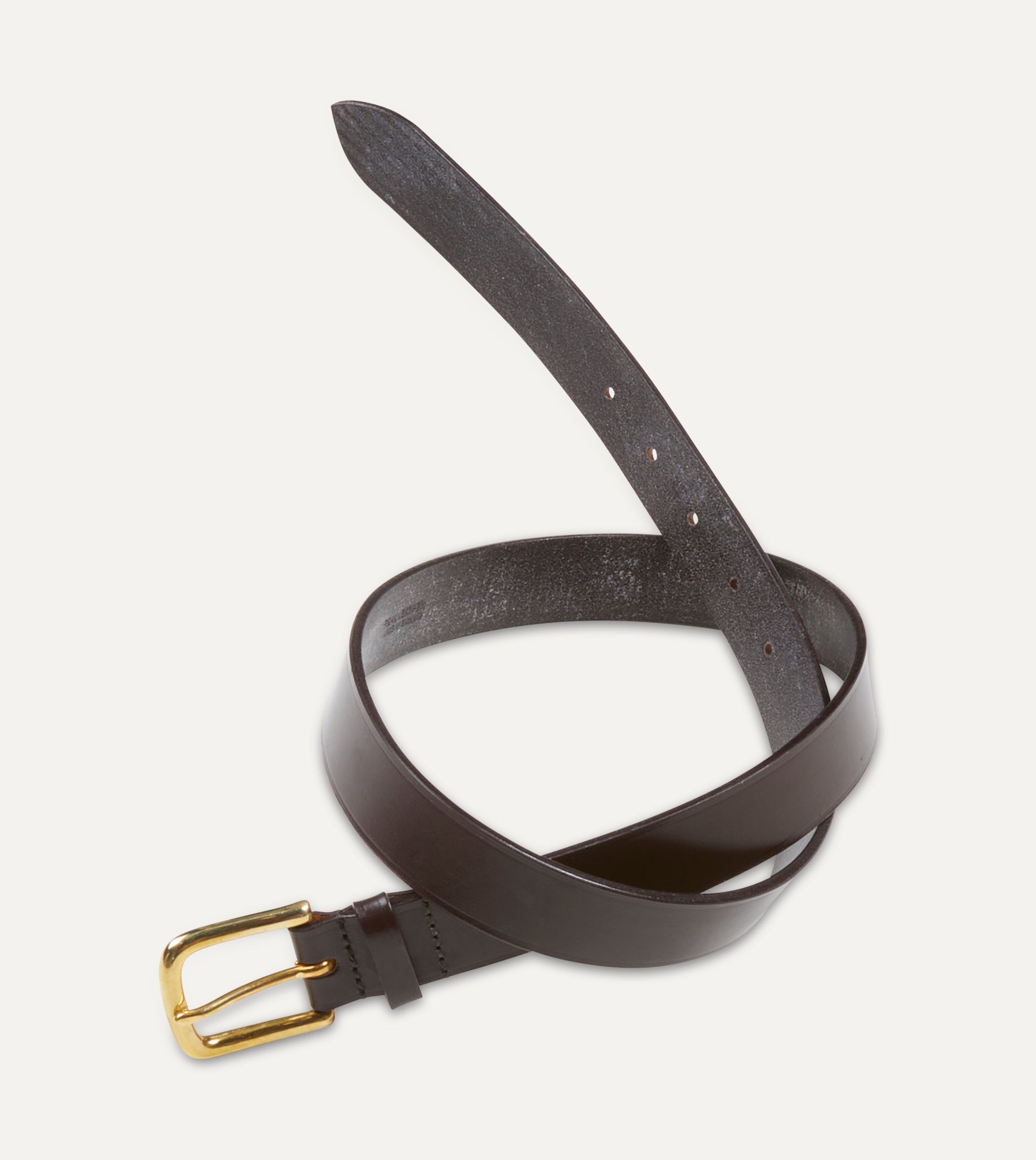 Dark Brown Unlined Bridle Leather Belt with Brass Buckle - Image 5