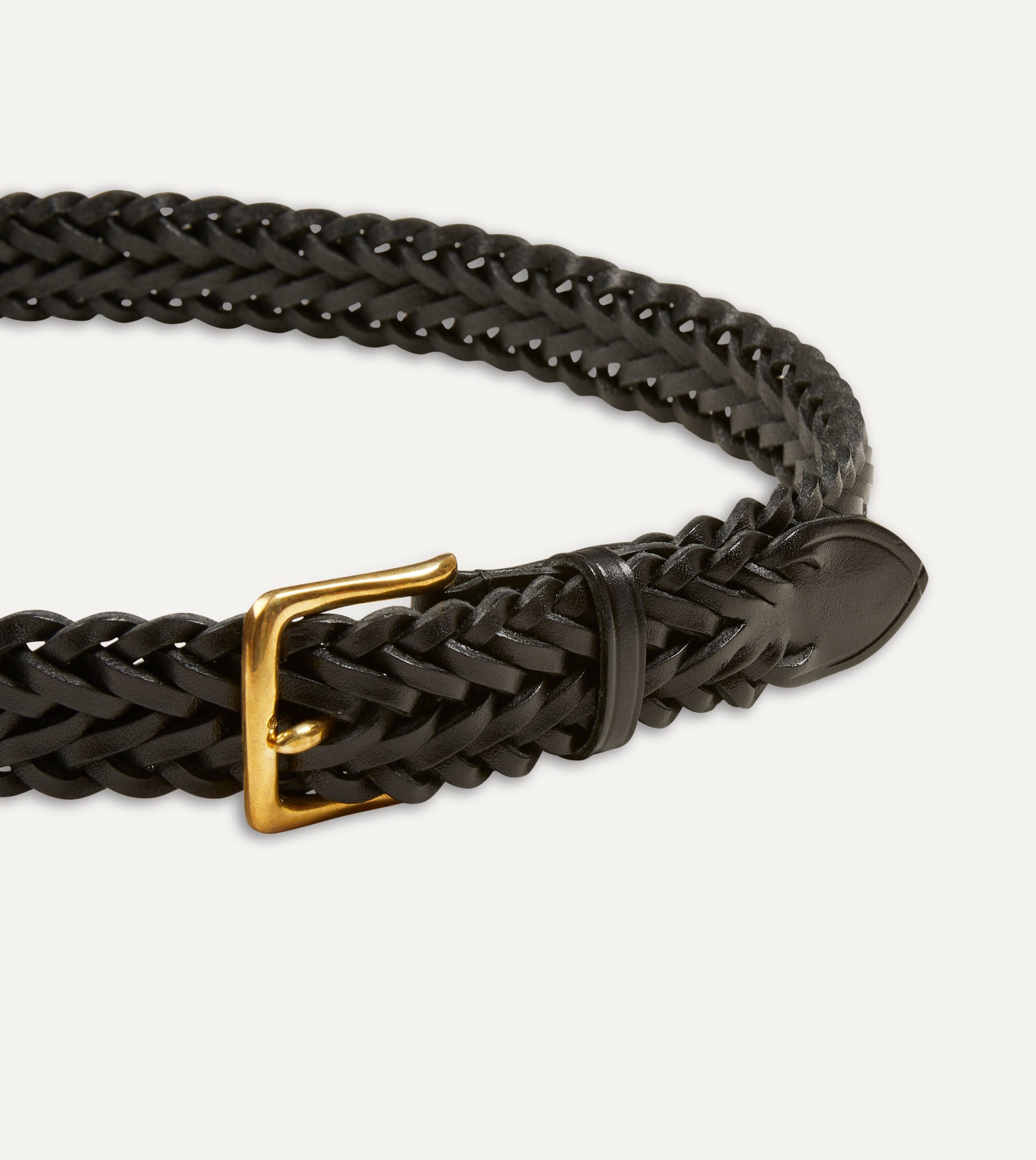 Black Plaited Bridle Leather Belt with Brass Buckle - Image 3
