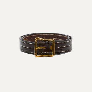 Yuketen Dark Brown Triple Stitched Leather Belt