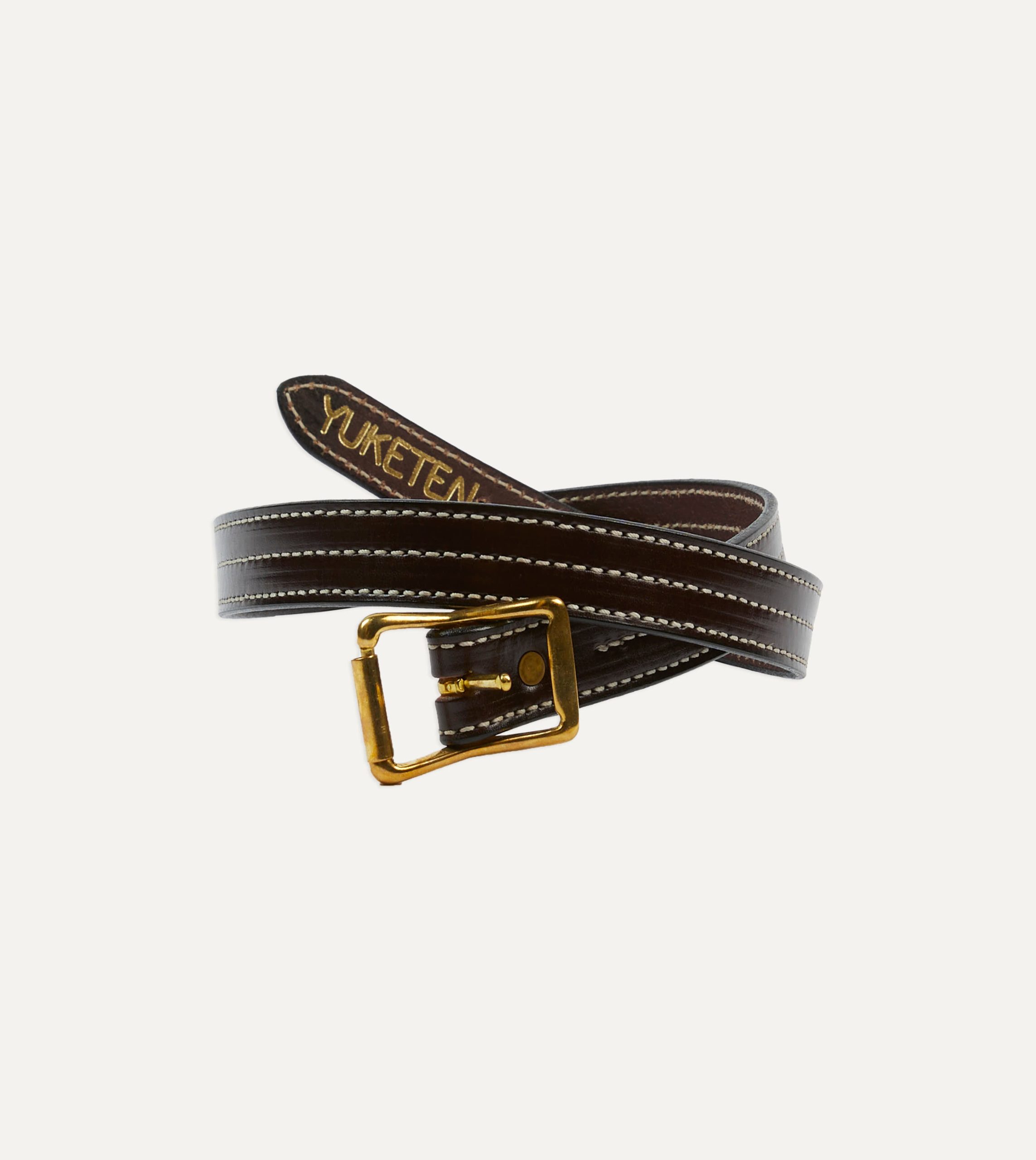 Yuketen Dark Brown Triple Stitched Leather Belt - Image 5