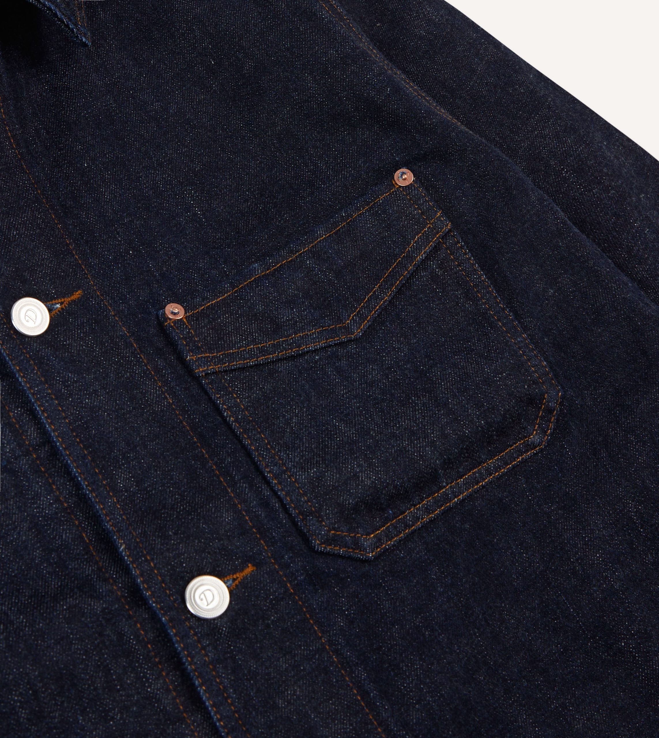 Indigo Rinse Denim Five-Pocket Chore Jacket - Image 6